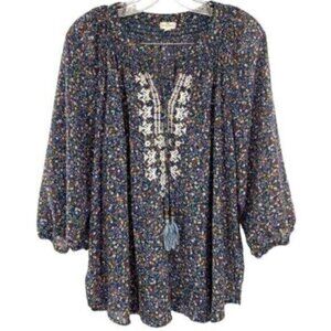 Mason & Belle Womens Peasant Blouse Boho Embroidered Floral Top 1X